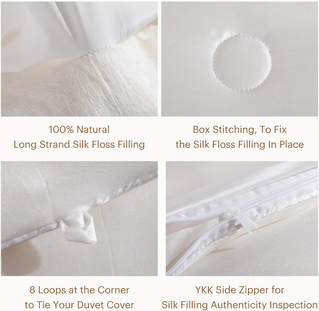 LilySilk All Season 100% Silk Comforter with Silk Shell Duvet, Queen(87x90 Inch,Net Weight:1.75kg)