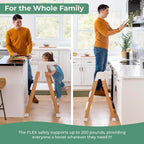 Guidecraft Kitchen Helper Flex Toddler Tower Step Stool for Kids and Adults - White: Adjustable and Foldable Wood Step Stool