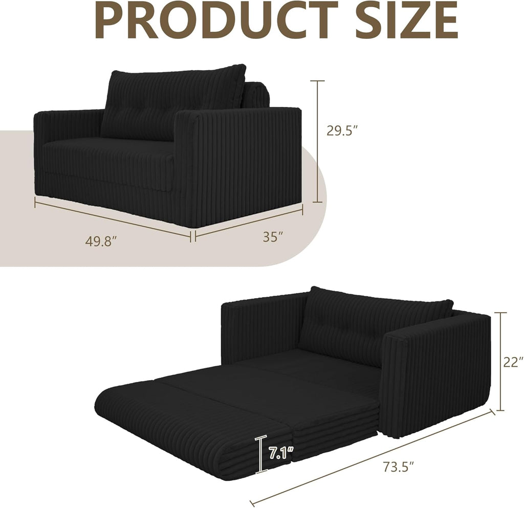 HABUTWAY Folding Sofa Bed, 2 in 1 Convertible Sleeper Chair with Pillow, Portable Fold Out Chair Bed with Armrest, Comfy Floor Couch, Lazy Sofa for Living Room Bedroom Dorm Home Office, Black