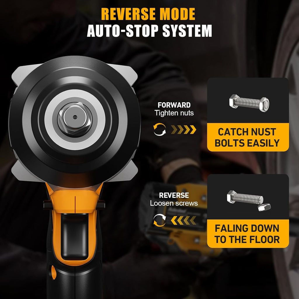 1000N.m Cordless Impact Wrench 1/2 inch,20V 740ft-lbs High Torque Impact Gun with 2 x 4.0 AH Batteries,Sockets and Case,Brushless Power Impact Driver for Automotive and Heavy Duty Use