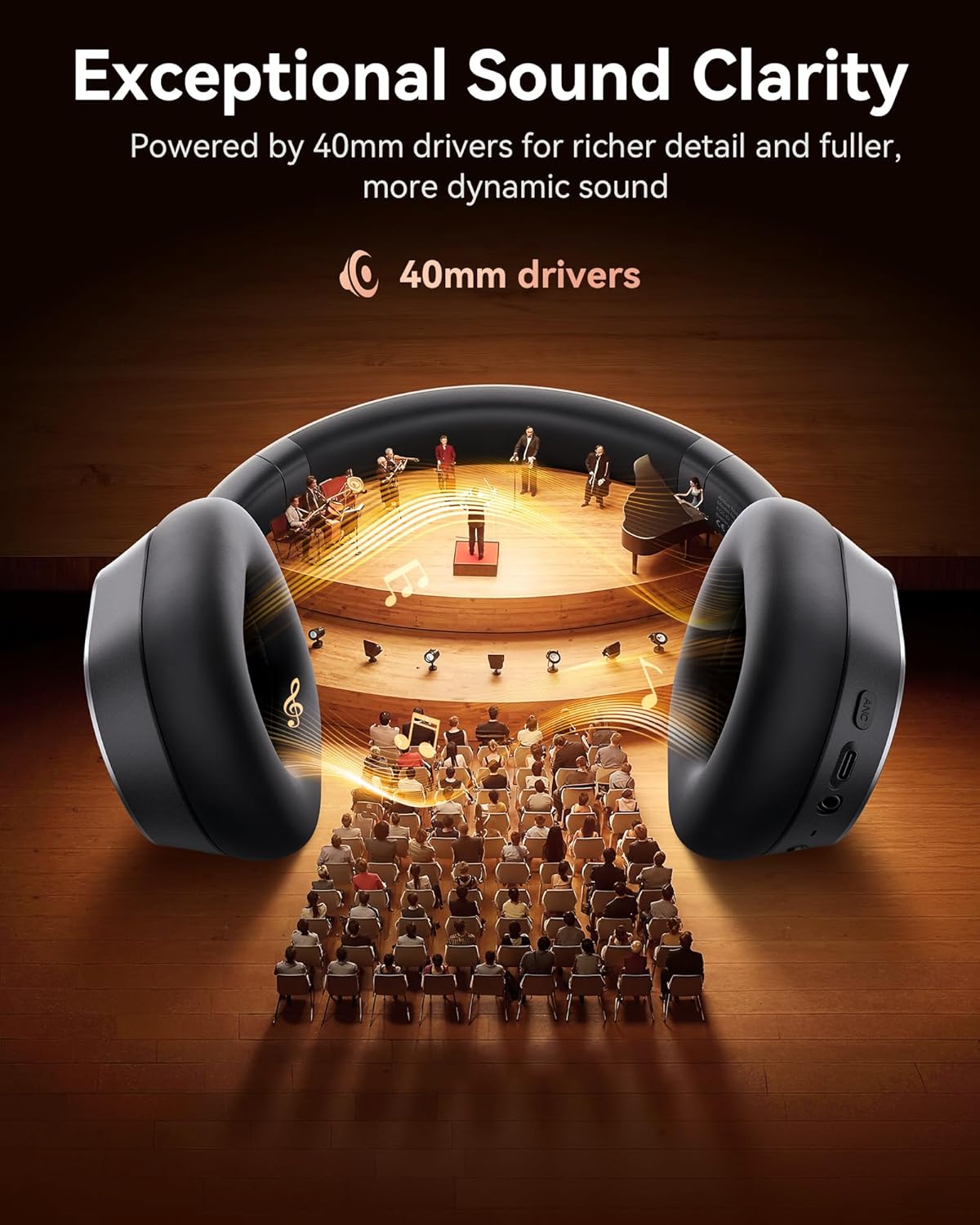 bmani Hybrid Active Noise Cancelling Headphones,120H Playtime Wireless Headphones Bluetooth 6.0 with Power Display, 6-Mic ENC Calls, 360° Spatial Audio Over Ear Headphones Headset for Travel Game