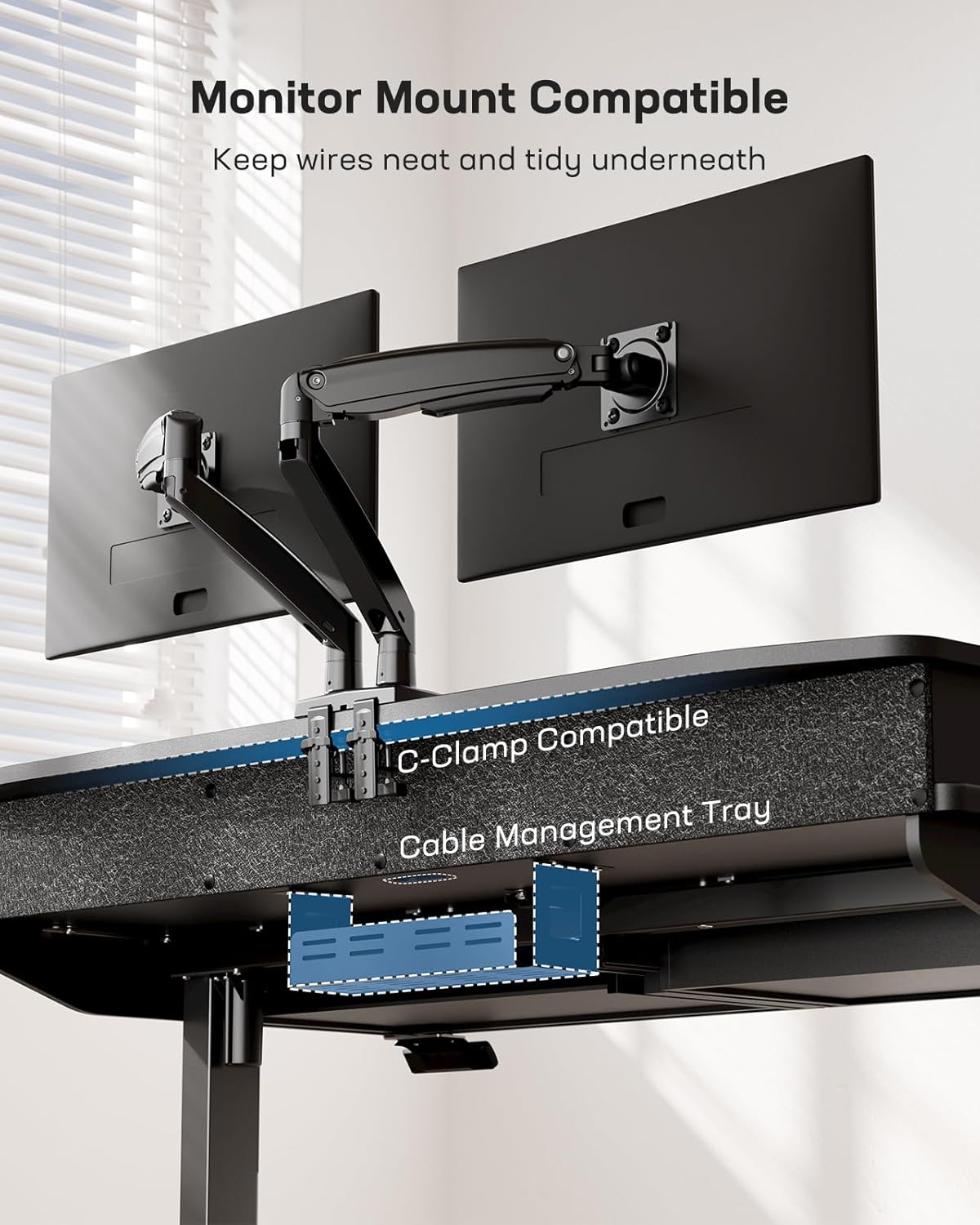 HUANUO 55 x 30 inch Electric Standing Desk with Wood Drawers,Stand up Home Office Desk Adjustable Height with Two Tiers, Ergonomic Stand up Desk with Monitor Stand, Black
