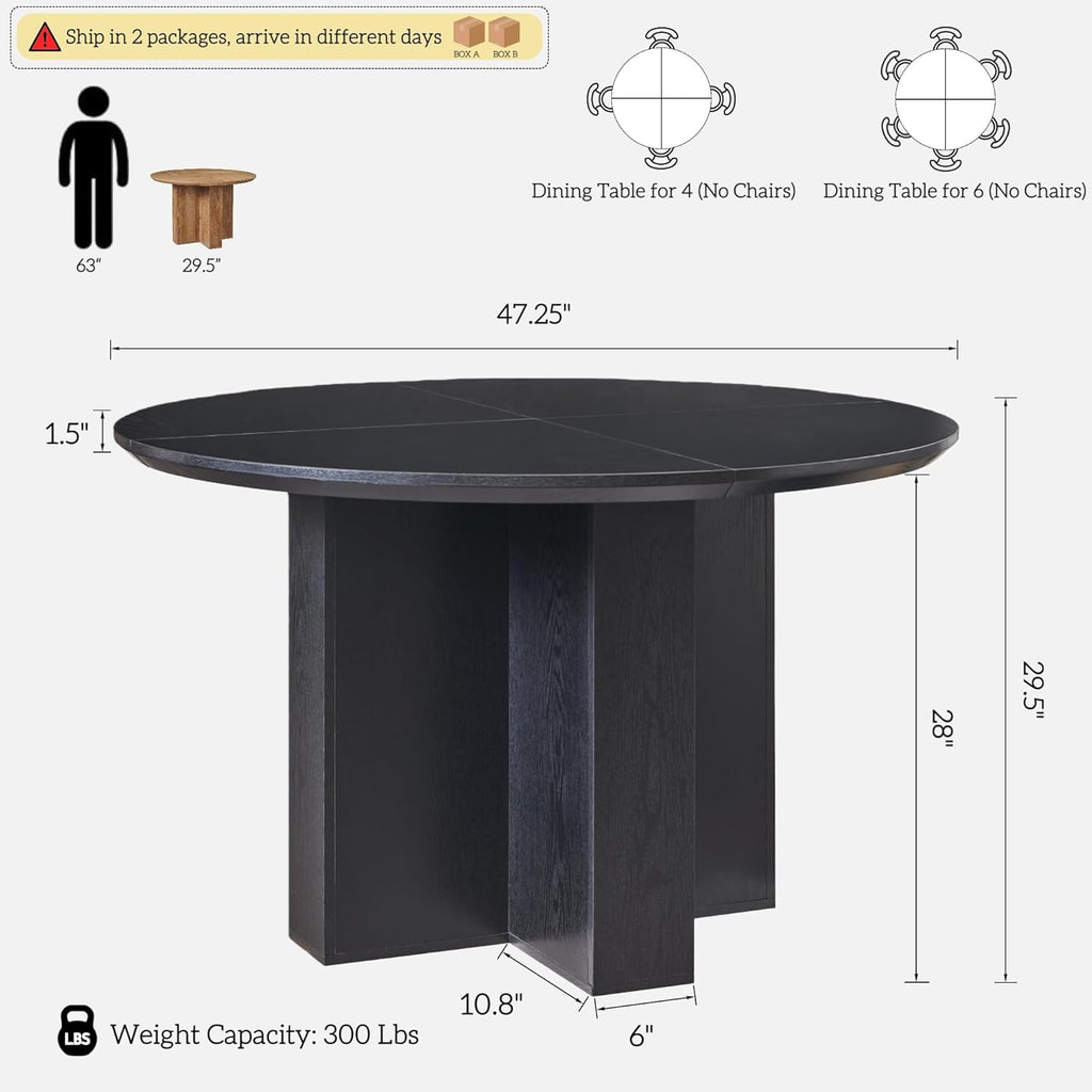 OKD 47 Inch Modern Wood Round Dining Table for 4, Dining Room Table with Stable Cross Pedestal Base & Thick Tabletop, Sturdy Circle Kitchen Table for Dinner Room, Kitchen, Nook, Black Oak