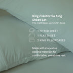 SHEEX - Original Performance Sheets Set (King/California King) Graphite - Cooling Sheets - Moisture Wicking - 1 Flat Cooling Sheet, 1 Fitted Cooling Sheet, 2 Pillow Covers - Wrinkle Free - Sleep Aid
