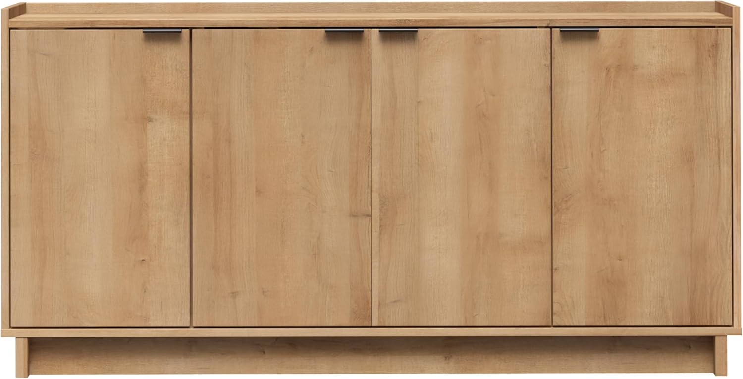 Prepac Simply Modern 4 Console Table, White Doors and Shelves, Sideboard Storage Cabinet, 60" W x 30" H x 16" D, Oak