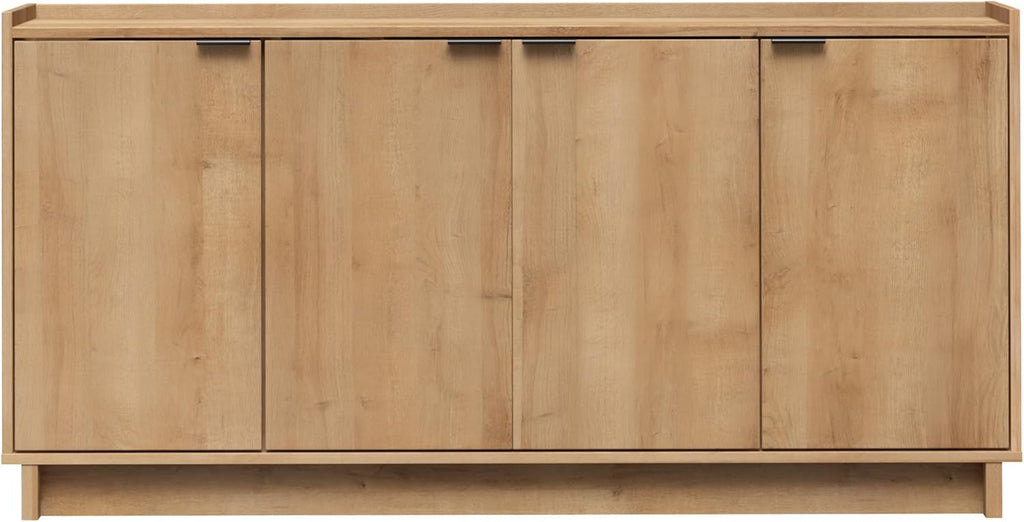 Prepac Simply Modern 4 Console Table, White Doors and Shelves, Sideboard Storage Cabinet, 60" W x 30" H x 16" D, Oak