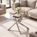 Giantex Round Glass Coffee Table, 31.5" Modern Center Table with Tempered Glass Top & Geometric Metal Frame, Clear Accent Cocktail Table, Small Coffee Table for Living Room, Small Spaces (Silver)