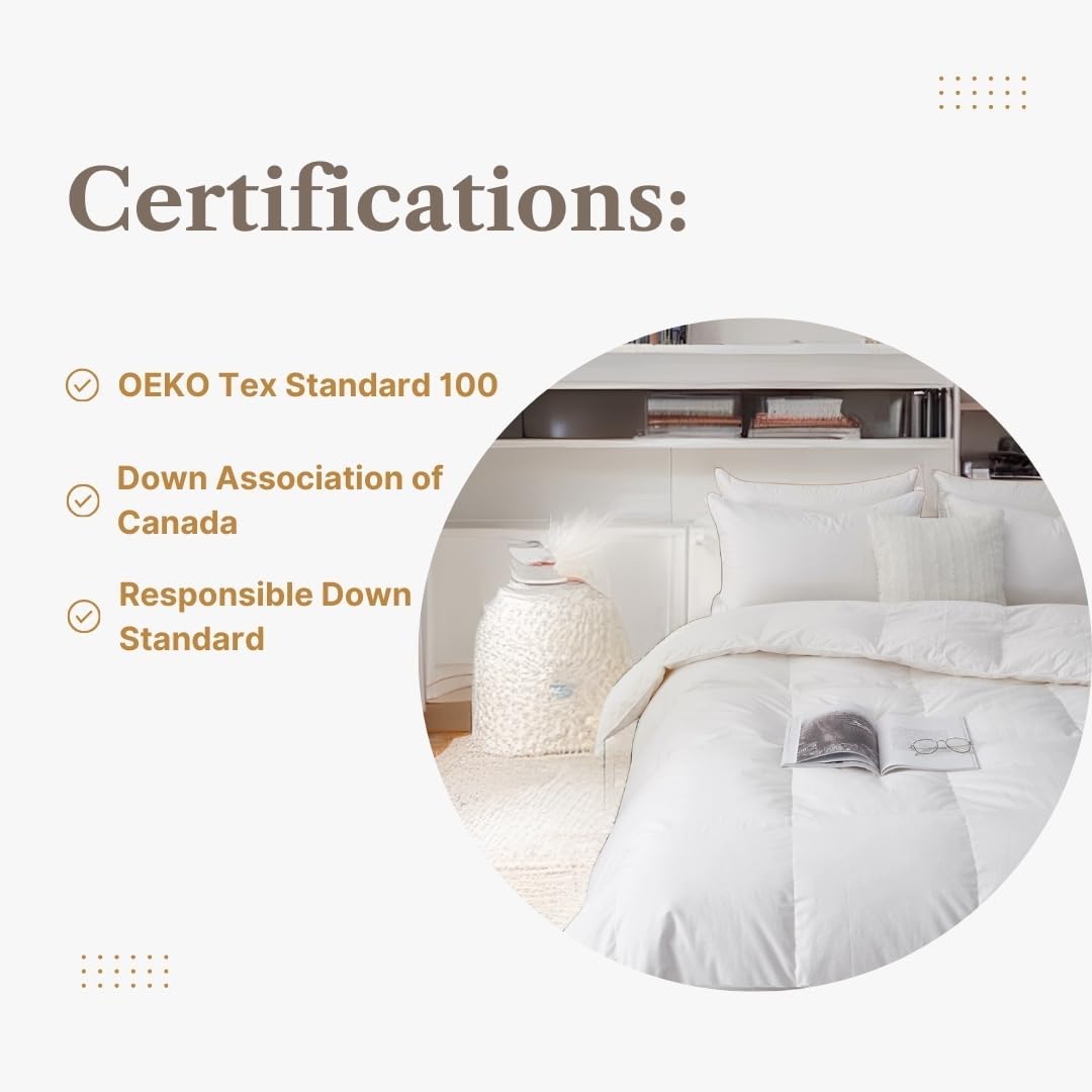 Royal Elite Goose Down Comforter King Size- Made in Canada White Goose Down Duvet Insert- Oeko Tex Certified Cotton Shell-Lightweight&Fluffy