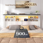 EnHomee Queen Bed Frame with Headboard, Bed Frame Queen Size with 4 Storage Drawers, Queen Bed with LED Lights & Charging Ports,No Box Spring Needed,NO Noise,Wooden, White