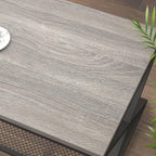 LVB Gray Coffee Table, Farmhouse Wood Metal Center Table with Storage for Living Room, Industrial Wooden 2 Tier Rectangle Cocktail Tea Table with Mesh Shelf for Office Bedroom, 47 inch, Light Grey Oak