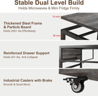 Mini Fridge Stand Cabinet Table Station With Storage Drawers For Dorm Refrigerator To Sit On, Heavy Duty Small Cart With Wheels, Grey Office Beverage Shelf and Power Outlet, Sturdy Bedroom Nightstand