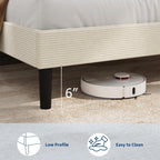 Garvee Queen Size Bed Frame with USB Charging Station, Corduroy Upholstered Platform Bed Frame with Adjustable Storage Headboard, Wooden Slats Support, No Box Spring Needed, Easy Assembly, Beige