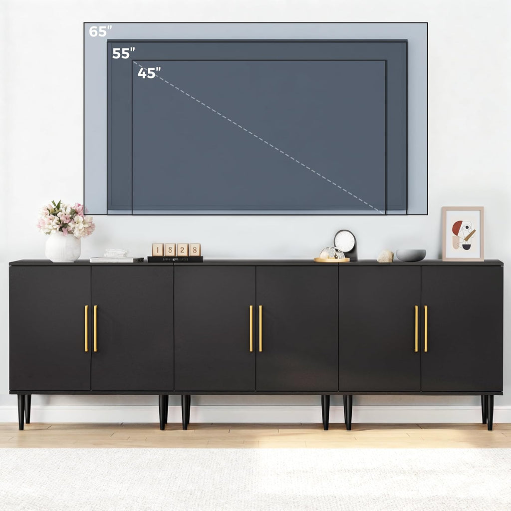 Vrullu Modern Storage Cabinet, Free Standing Buffet Cabinet, Black Sideboard and Buffet Storage, Wood Accent Furniture for Living Room, Hallway, Entryway, Dining Room (1, Black) | Modern, Sideboard, Buffet Storage, with Doors, Accent Cabinet, 1