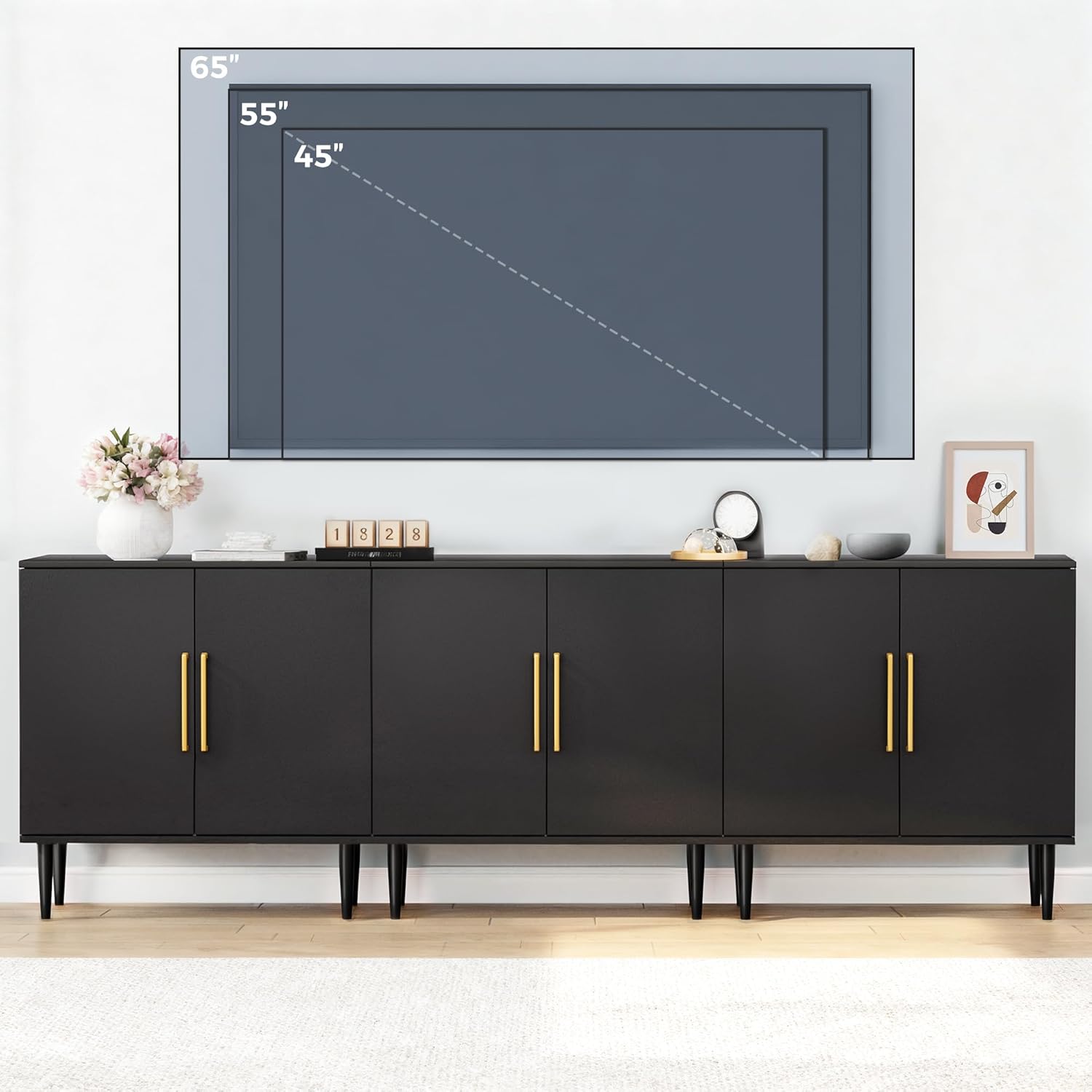 Vrullu Modern Storage Cabinet, Free Standing Buffet Cabinet, Black Sideboard and Buffet Storage, Wood Accent Furniture for Living Room, Hallway, Entryway, Dining Room (1, Black) | Modern, Sideboard, Buffet Storage, with Doors, Accent Cabinet, 1
