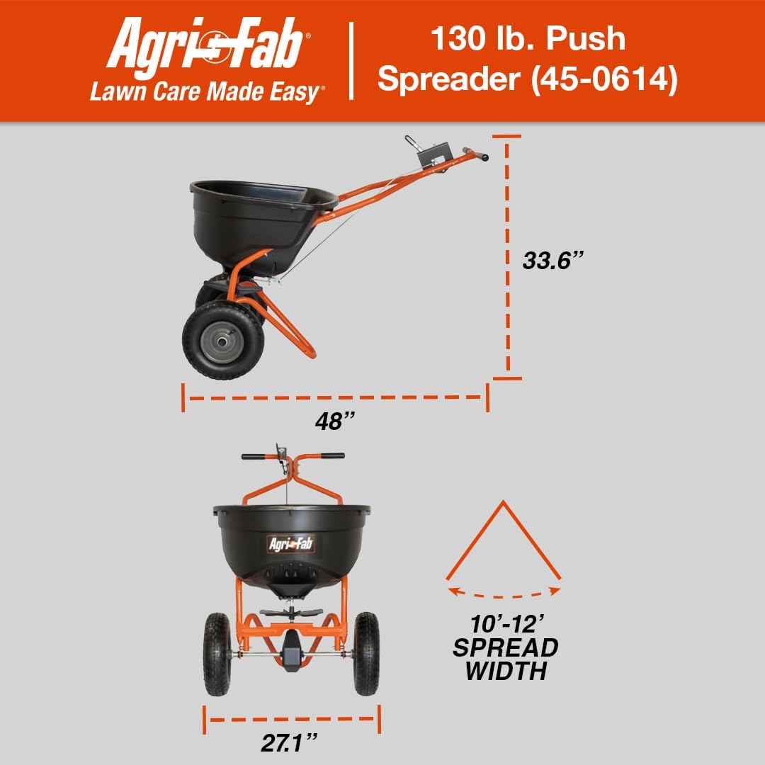 Agri-Fab 45-0614 130 lb. Push Lawn & Garden Broadcast Spreader for Seed Fertilizer Salt Ice Melt; Walk Behind with Easy to use Flow Control Lever