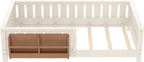 Bellemave Twin Floor Bed with Slats and Safety Guardrail, Twin Size Montessori Floor Bed with Fence and Built-in Bookshelf, Easy Assemble Montessori Beds for Kids, Girls, Boys, Beige