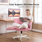 amseatec Criss Cross Chair with Armrests & Wheels, PU Leather Vanity Chair, Comfortable Adjustable Swivel Computer Office Desk Chairs for Home, Make Up, Bed Room (Pink)