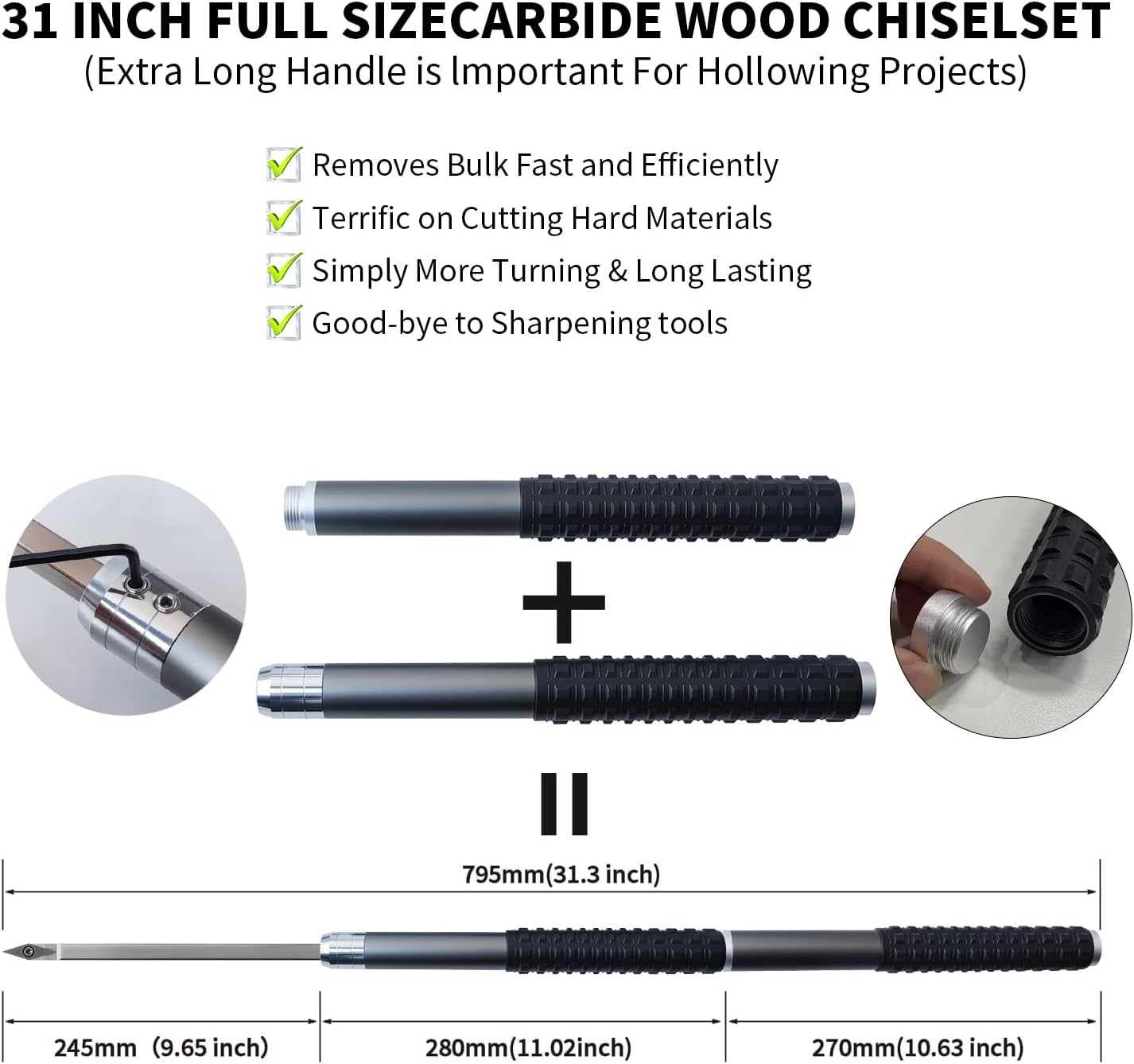 RUITOOL Carbide Wood Lathe Turning Tools Set with Bowl Sander, Including Swan Neck Hollower, Rougher, Finisher, Detailer, 1" & 2" Mandrels, Sandpapers and Aluminum Alloy Handles for Woodturning