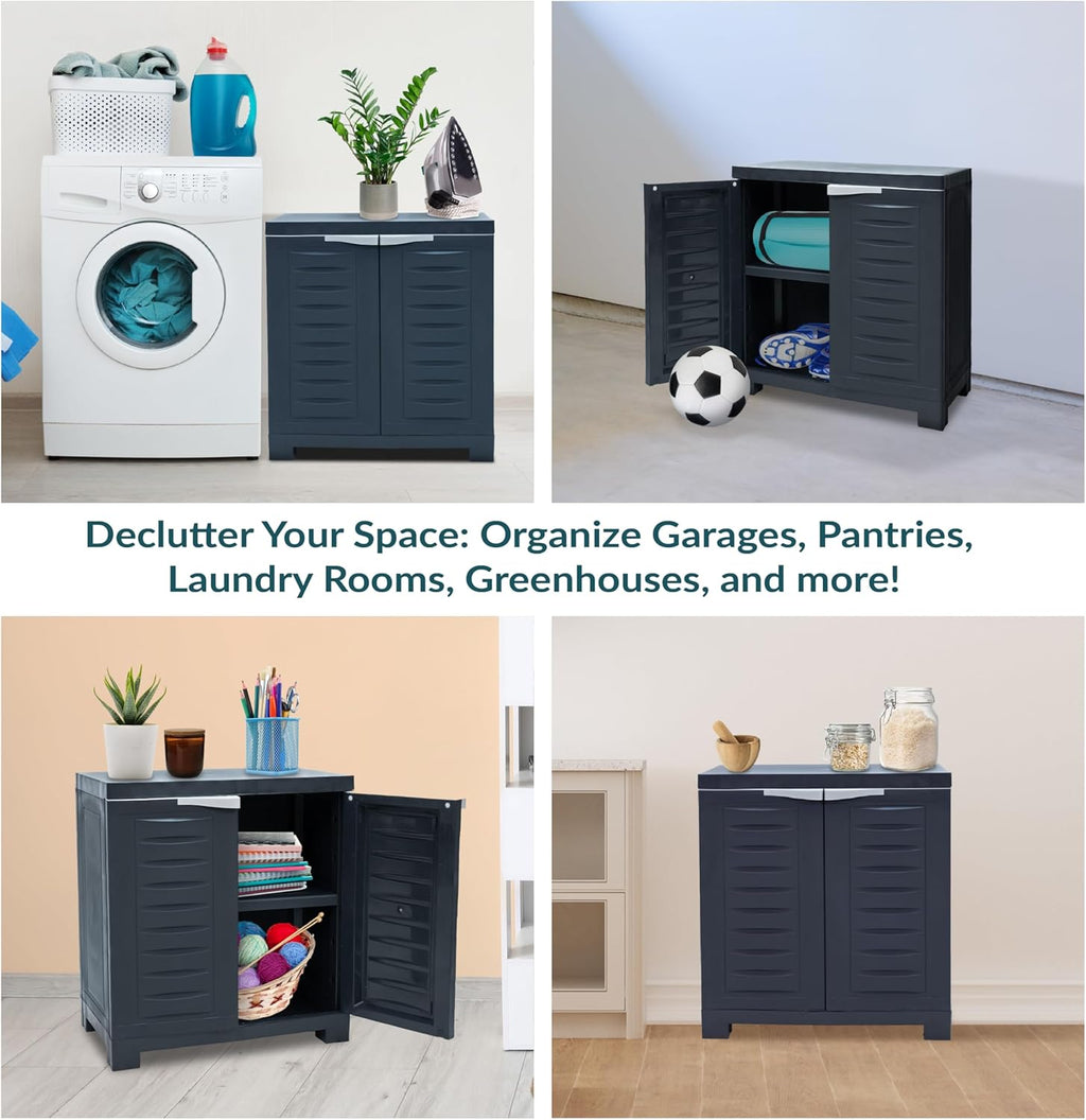 Sunnydaze 25.5" H Resin Garage Storage Cabinet - Garage Cabinet with Adjustable Shelf - Freestanding Utility Storage for Laundry Room, Office, Basement - Charcoal
