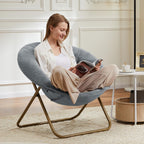 DUMOS Comfy Saucer Chair,Faux Fur Lounge Seasting XL Circle Chair for Bedroom, Dorm & Gaming, Foldable FAccent Seat for Small Spaces, Folding Moon/Mushroom/Round Oversized Style, Modern Grey