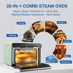 ROBAM Toaster Air Fryer Combi Oven, Countertop Steam Oven 20-in-1 with Convection Steam Roast & Bake, Multi-Stage Cooking, Self-Clean, 7 Modes, 30 Built-In Recipes, for Kitchen Pizza Baking (Green)