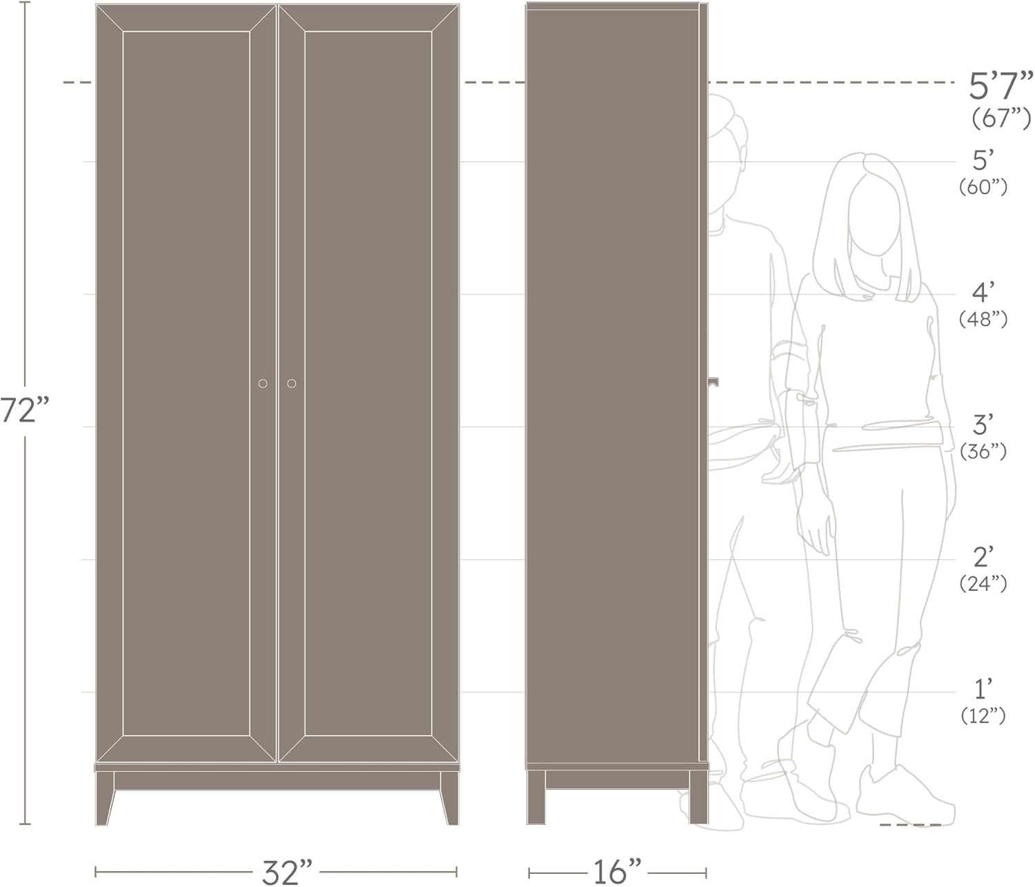 Prepac Yaletown 72" Tall Storage Cabinet with Wood Legs, Pantry Cabinet with 3 Adjustable Shelves, Bathroom, Kitchen and Home Organization in Natural Oak, 16" D x 32" W x 72" H