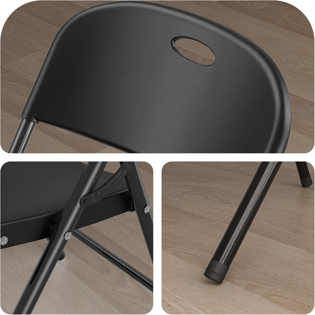 Nazhura 350 Weight Limit Heavy Duty Plastic Folding Chair with Reinfoced Steel Frame for Indoor and Outdoor, Wedding, Party, Restaurant, Meeting Room, Patio and Garden (8, Black)