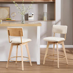 Swivel Counter Height Barstools, 26" Natural Wood Bar Stools Set of 2, Kitchen Counter Stools with Wooden Legs, Linen Fabric Island Chairs for Kitchen Island and Home Pub, Beige + Natural Finish