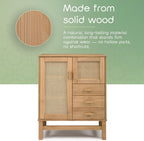 Nature Sideboard with 2 Doors, 3 Drawers & 4 Inner Shelves – Spacious Buffet Cabinet with Woven Rattan Doors – Versatile Storage for Dining or Living Spaces