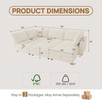 99" Chenille Modular Sectional Sofa Bed Hidden Storage, Convertible L U Shaped Sleeper Couch, 6 Seat Modern Modular Sectional Sofa with Washable Covers & Ottoman Chaise, for Living Room, Beige