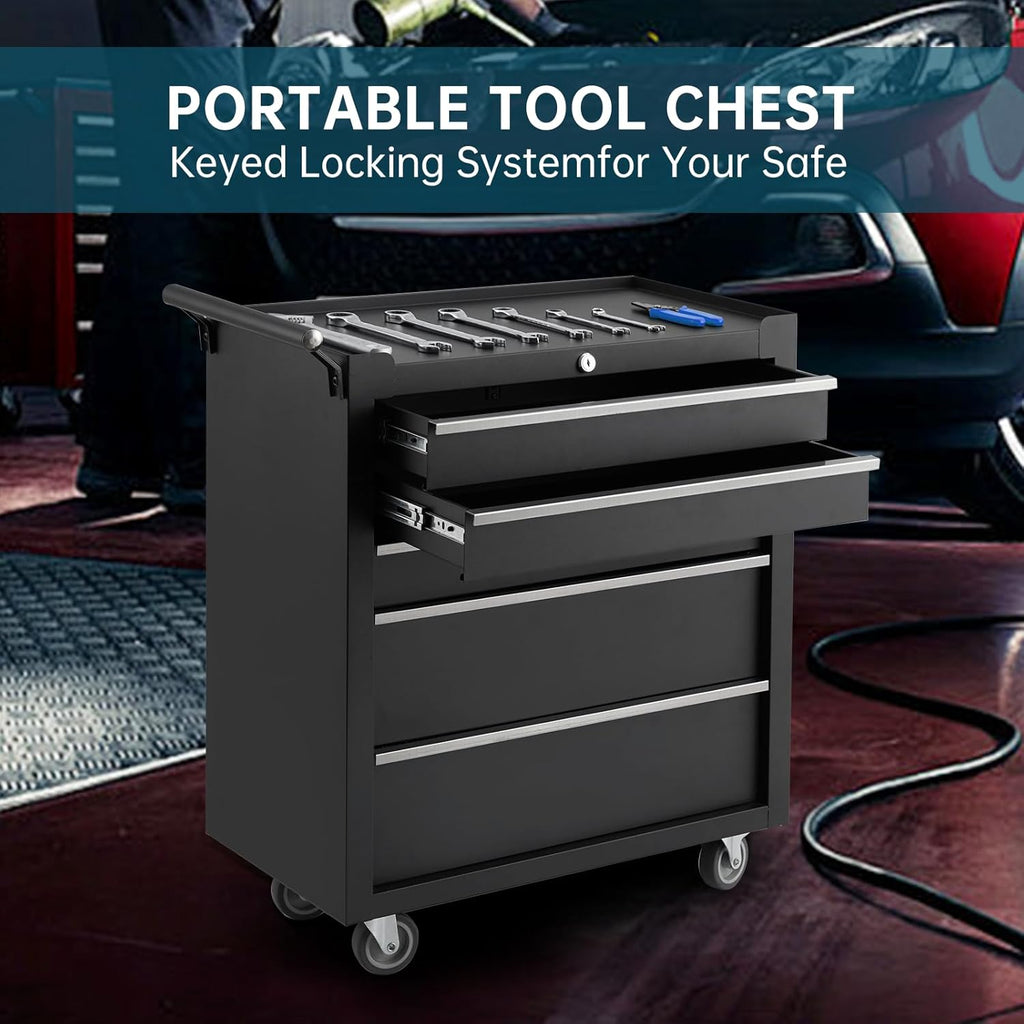 5-Drawer Rolling Tool Chest, Heavy Duty Tool Storage Cabinet with Drawers & Locking Mechanism & Wheels, Multifunctional Utility Tool Storage Chest Organizer for Warehouse, Repair Shop.