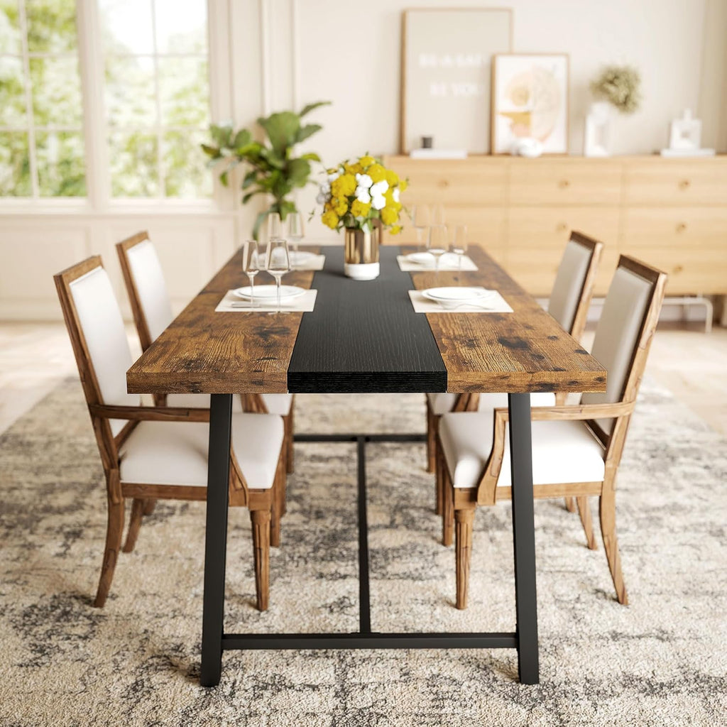 HOMCOM Industrial Dining Table for 8 People, 70.9" Long Rectangular Kitchen Table with Large Tabletop and Steel Legs for Dining Room, Rustic Brown