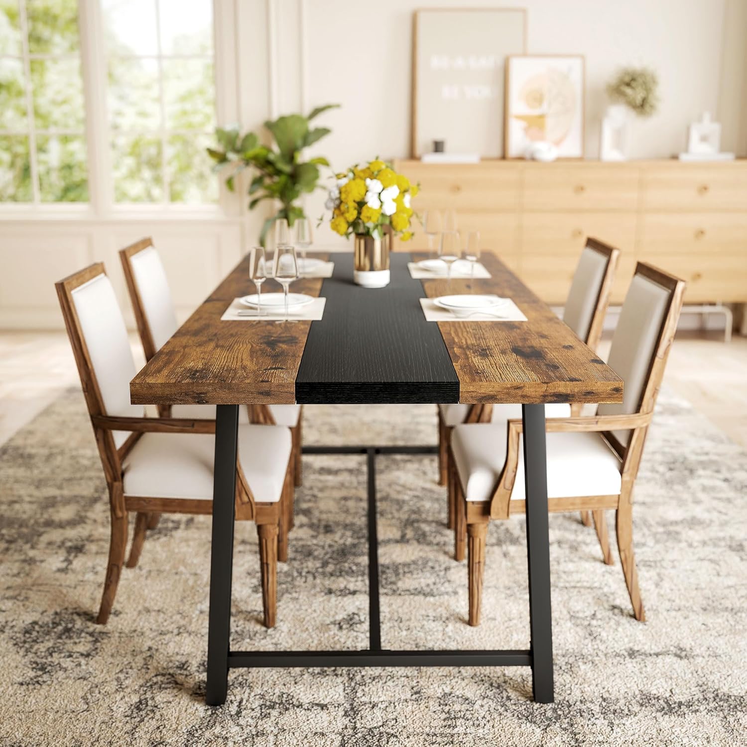 HOMCOM Industrial Dining Table for 8 People, 70.9" Long Rectangular Kitchen Table with Large Tabletop and Steel Legs for Dining Room, Rustic Brown