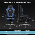 GTPLAYER Gaming Chair, Computer Chair with Footrest and Lumbar Support, Height Adjustable Game Chair with 360°-Swivel Seat and Headrest and for Office or Gaming (Blue, Fabric)