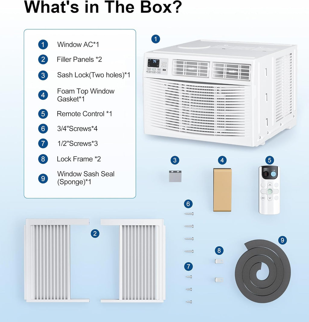 AKIRES Window Air Conditioner, 12,000BTU Air Conditioner Window Unit, Cools up to 550 Sq. Ft, Window AC with Cool, Fan, Dry, Sleep, Energy Saver, and Auto,6 Modes,24H Timer,Easy Install,Home,Office