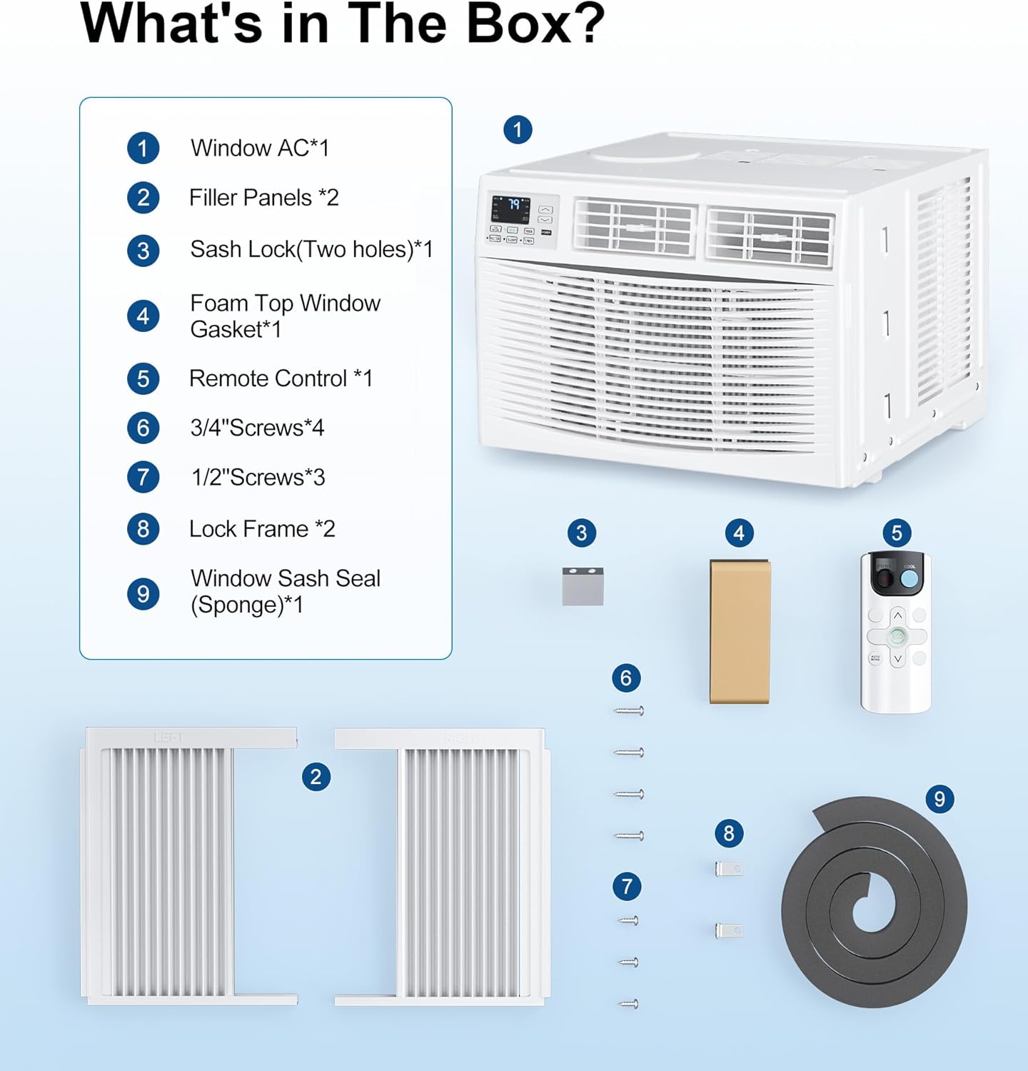 AKIRES Window Air Conditioner, 12,000BTU Air Conditioner Window Unit, Cools up to 550 Sq. Ft, Window AC with Cool, Fan, Dry, Sleep, Energy Saver, and Auto,6 Modes,24H Timer,Easy Install,Home,Office