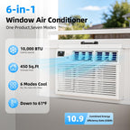 Antarctic Star 6,000 BTU Window Air Conditioner, Window AC Unit, Cools Rooms up to 250 Sq.Ft., 6 in 1 Modes Air Conditioner Window Unit with Remote Control, Easy to Install, Energy Saving, White