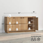 Prepac Simply Modern 4 Console Table, White Doors and Shelves, Sideboard Storage Cabinet, 60" W x 30" H x 16" D, Oak