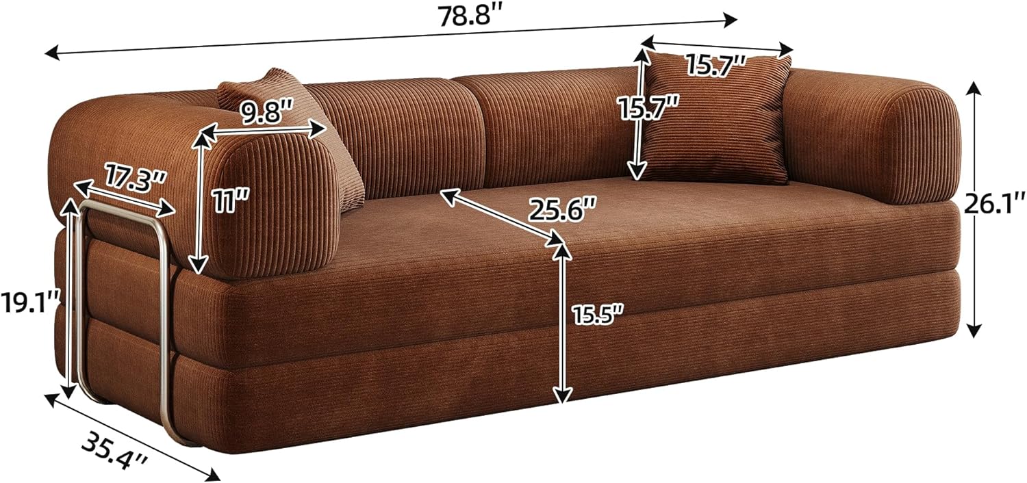 Ball & Cast 78.8" No-Assembly Compressed Sofa Bed, Convertible Floor Futon Couch with Pillow Backrest & Armrest, Boneless Modular Sleeper Sofa in Corduroy for Living Room Bedroom, Brown