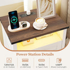 Turosur Night Stand with Charging Station 22" Large Farmhouse Nightstands with 3 Drawers and Open Storage Smart Bedside Table with Human Sensor LED Light End Tables for Bedroom White