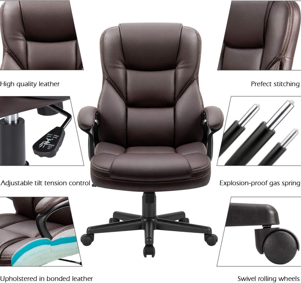 Furmax Office Executive Chair High Back Adjustable Managerial Home Desk Chair, Swivel Computer PU Leather Chair with Lumbar Support (Brown)