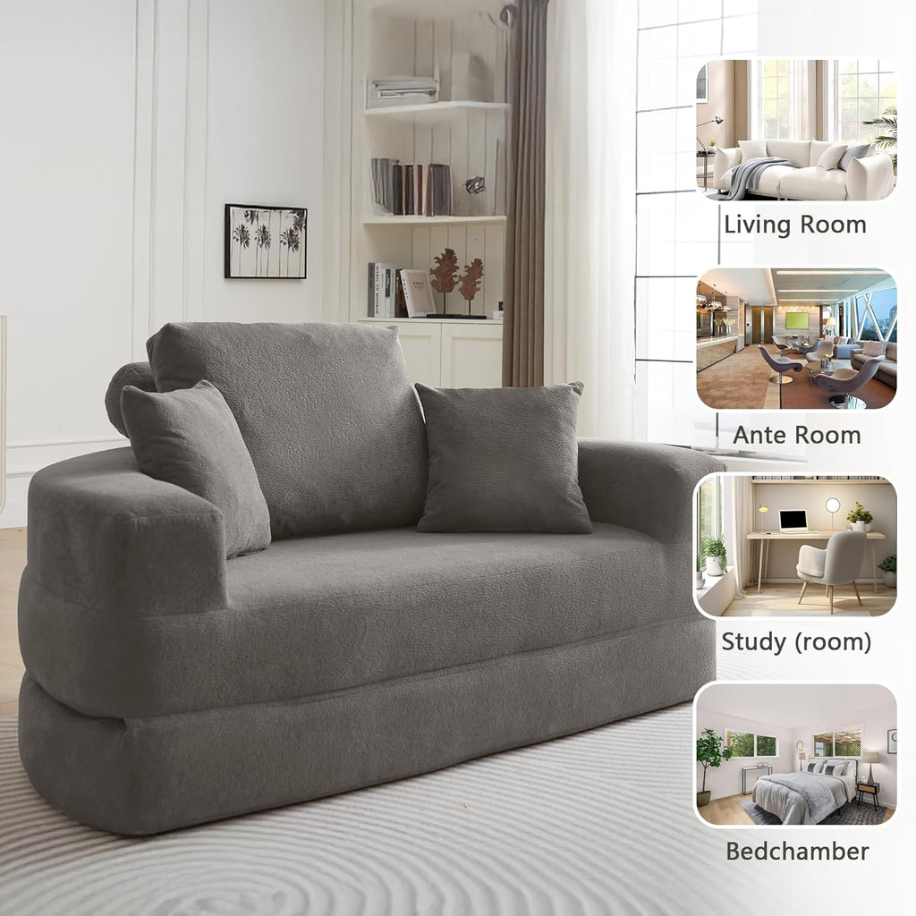 71" Boneless Couch Sofa Bed Oversized Round Couch 2-in-1 Foldable Floor Loveseat Sofa for Living Room and Apartment No Assembly(Gray, 71")