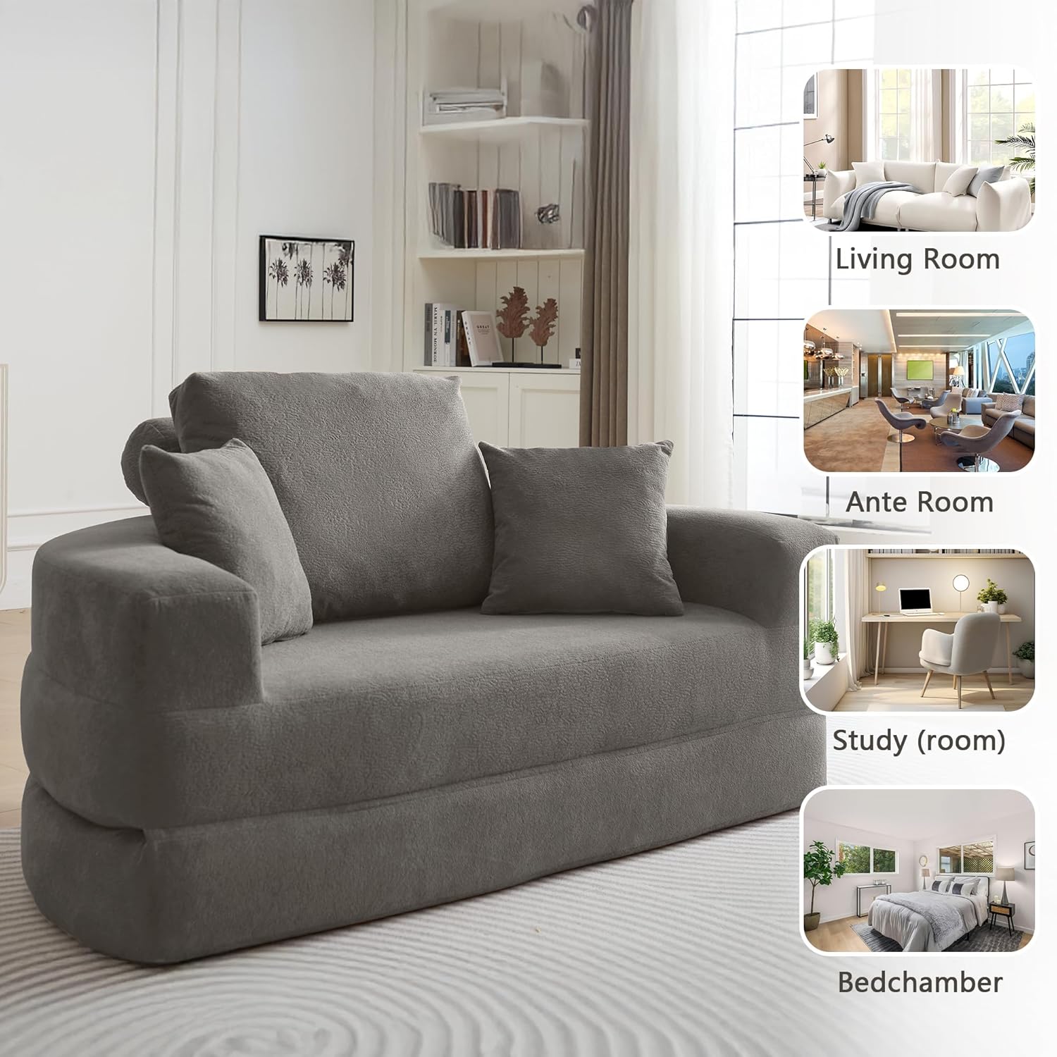 71" Boneless Couch Sofa Bed Oversized Round Couch 2-in-1 Foldable Floor Loveseat Sofa for Living Room and Apartment No Assembly(Gray, 71")
