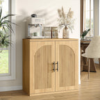 Furniouse Fluted Buffet Cabinet with Storage Sideboard Cabinet with Adjustable Shelf, Modern Accent Cabinet with Fluted Arched Doors for Living Room, Dining Room, Natural Oak