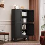 GAIOUS 47.25" Metal Storage Cabinet, Black Kitchen Food Storage with 4 Door and 2 Adjustable Shelves, Freestanding Bathroom Cabinet, Pantry for Kitchen Dinning Room, Cupboard