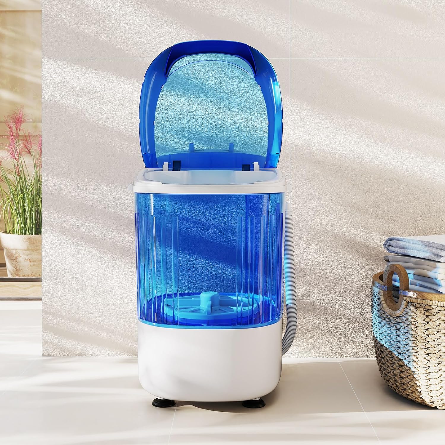 Giantex Portable Mini Washing Machine, 5.5 lbs Capacity Small Compact Laundry Washer with Spin Tub & Drain Hose, Semi-automatic Washer Machine for Apartment Dorms RV Home (Blue)
