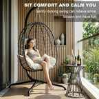 LEX CRAFT Hanging Egg Chair with Stand, Swinging Egg Chair Outdoor Indoor, Hanging Basket Chair with Cushion, Patio Wicker Hammock Chair 350lbs Capacity for Porch, Balcony, Backyard, Garden (Beige1)