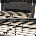 Queen Bed Frame 55" Tall Headboard with LED Lights, Buttons Tufted Velvet Upholstered Platform Bed Frame with 2 Storage Drawers, Wood Slats Support Mattress Foundation, No Box Spring Needed, Grey