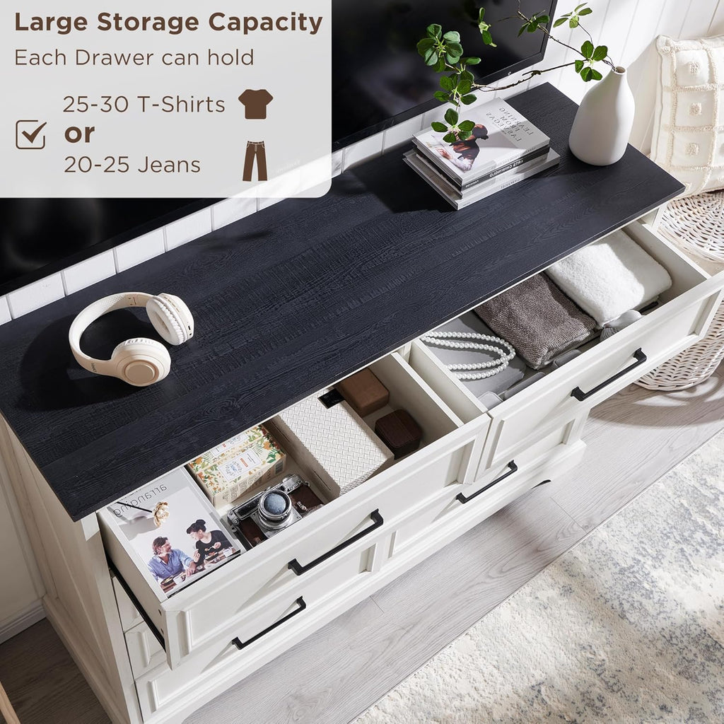 ACCOHOHO Farmhouse 8 Drawers Dresser Chests for Bedroom,52" Wide Wood Rustic Chest of Drawers with Metal Handle,Natural Texture,Drawer Organizer for Bedroom,Living Room,Hallway and Entryway,White