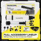 Telescope 90mm Aperture 700mm with Vertisteel AZ Mounting Slow-Motion Mount  High Power Telescopes for Adults Astronomy  Easy for Beginners  with Carry Bag Wireless Remote Control  Phone Adapter White